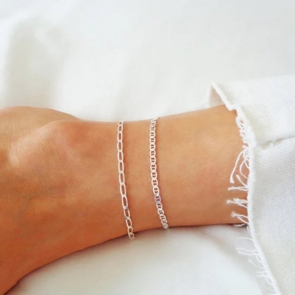 Sterling Silver Anklets Real Silver Ankle Bracelets Set of 2 Stamped 925 ITALY - Picture 1 of 4
